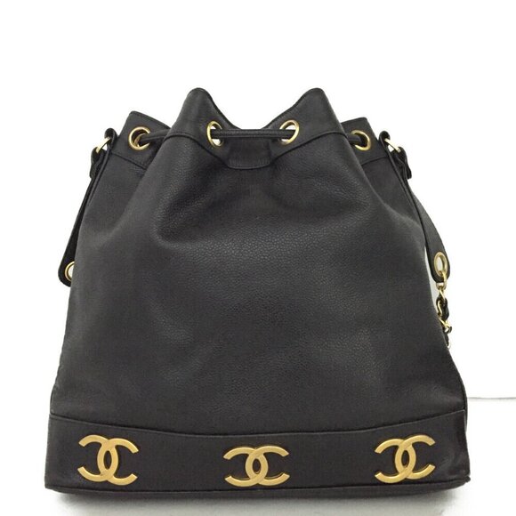 Authentic Chanel Vintage Caviar Bucket Bag Triple CC w 24k Gold-Plated Hardware - Picture 7 of 13